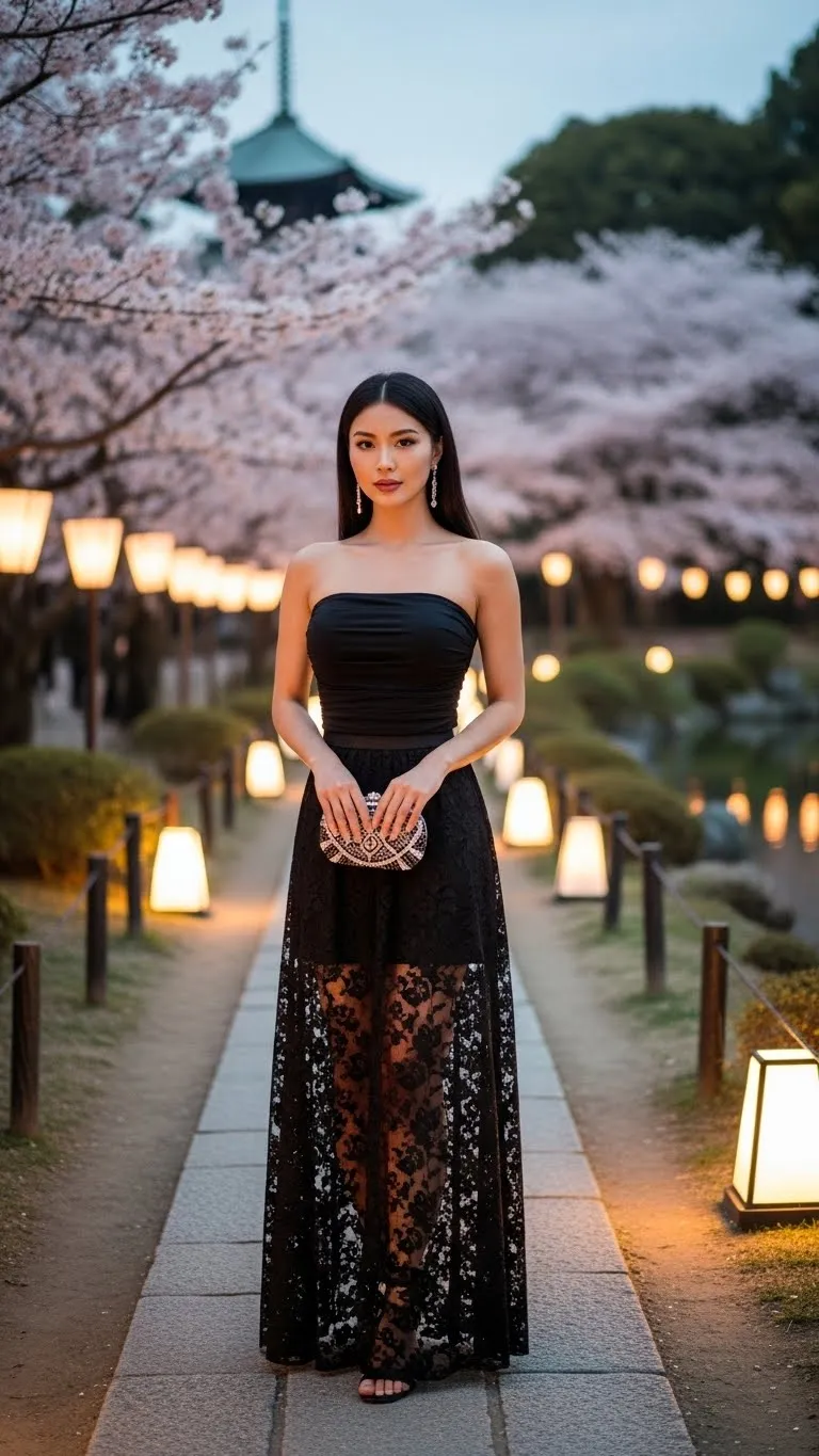 24 Strapless Top and Lace Maxi Skirt Evening Look